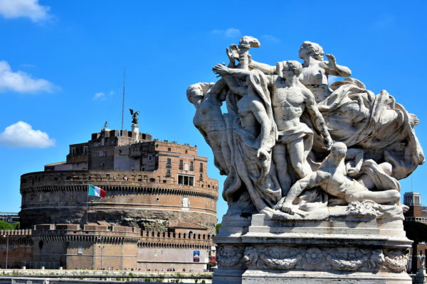 Allegorical Statue on Ponte Vittorio Emanuele II in Rome, Italy - Encircle Photos