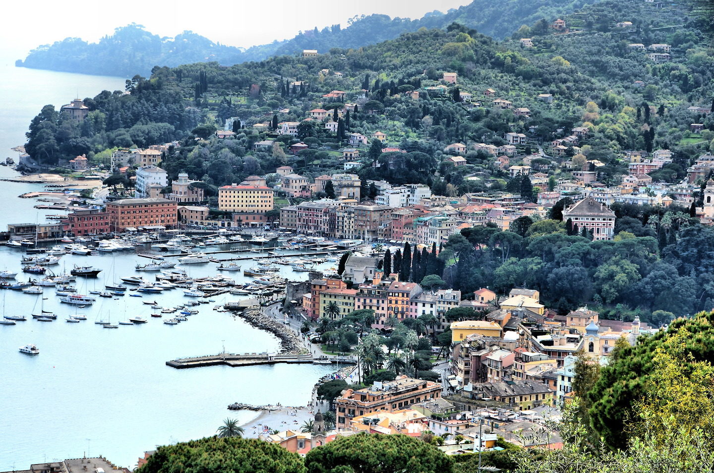 Aerial View of Seaport and Hills in Santa Margherita Ligure, Italy Encircle Photos