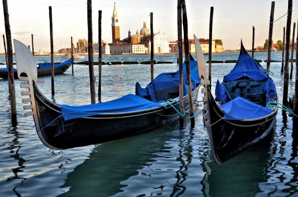 Two Moored Gondolas and San Giorgio Maggiore in Venice, Italy - Encircle Photos