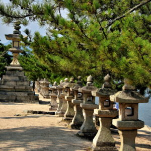 Row of Pedestal Lanterns at Miyajima, Japan - Encircle Photos