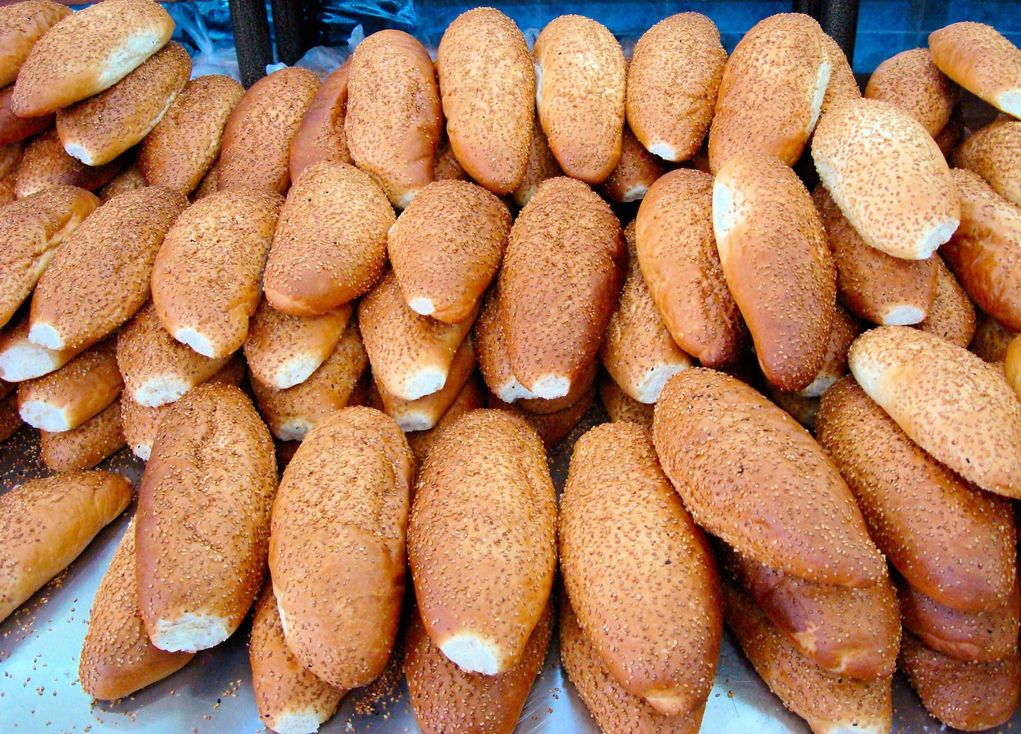Loaves of Jordanian Bread with Sesame Seeds at Amman, Jordan Encircle