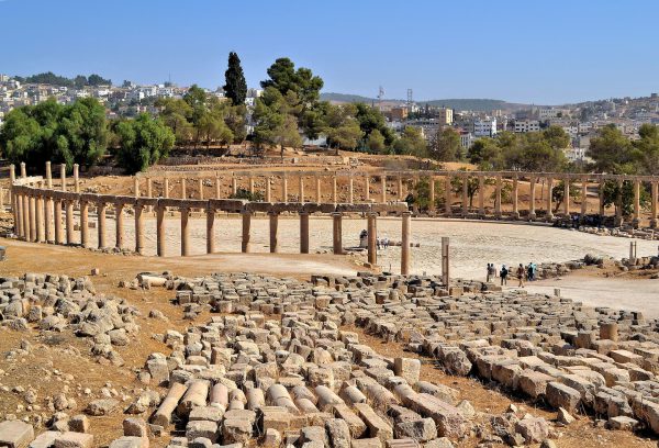 Oval Forum Showing Modern and Ancient Jerash, Jordan - Encircle Photos