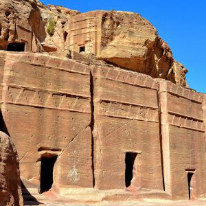 Three Double Pylon Tombs Along Street of Façades in Petra, Jordan - Encircle Photos