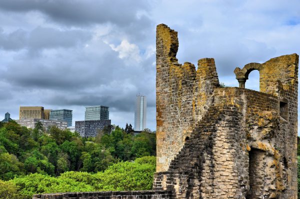 Bock Castle Ruins and Kirchberg Skyline in Luxembourg City, Luxembourg - Encircle Photos