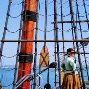 Pilgrim Guide on Mayflower II Ship in Plymouth, Massachusetts - Encircle Photos