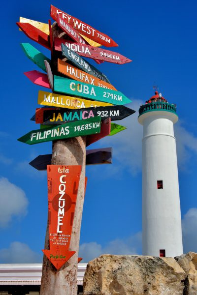 Lighthouse and Signpost at Punta Sur near San Miguel, Cozumel, Mexico - Encircle Photos