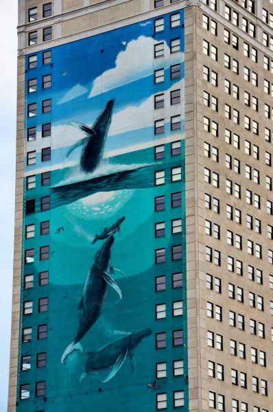Humpback Whale Mural on Broderick Tower by Wyland in Detroit, Michigan - Encircle Photos