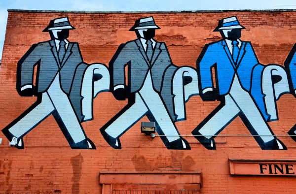 Three Strutting Men Mural on Serman’s Clothing Building in Detroit, Michigan - Encircle Photos