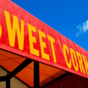 Sweet Corn Banner Over Fresh Vegetable Stand in Buffalo, Minnesota - Encircle Photos