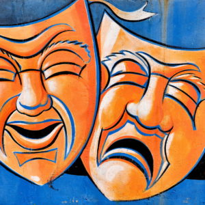 Smile and Sad Masks of Greek Comedy and Tragedy Mural in St. Cloud, Minnesota - Encircle Photos