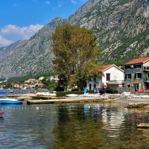 Swimming Piers on Shoreline in Dobrota, Montenegro - Encircle Photos