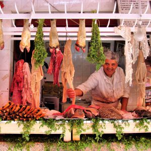 Butcher in Raw Meat Stand at Old Medina in Casablanca, Morocco - Encircle Photos
