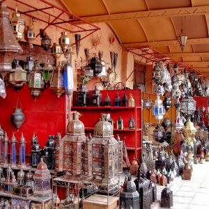 Metal Lanterns Displayed at Souk Haddadine in Marrakech, Morocco - Encircle Photos