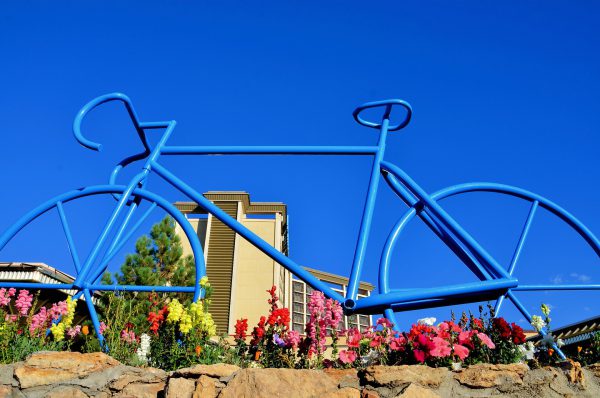 Blue Bicycle Artwork Against Blue Sky in Lake Tahoe, Nevada - Encircle Photos