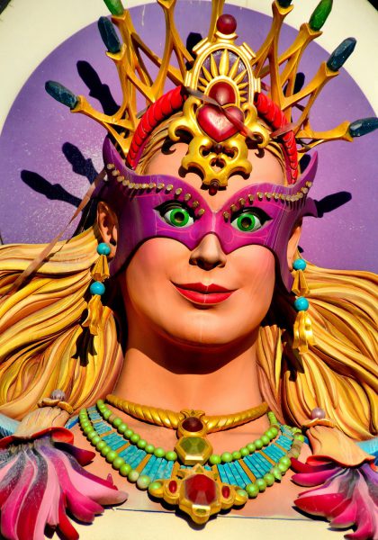 Woman with Mardi Gras Mask at Harrah’s from Faces on the Strip at Las Vegas, Nevada - Encircle Photos