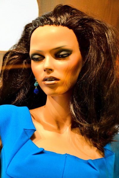 Brunette Woman Mannequin with Blue Dress from Faces on the Strip at Las Vegas, Nevada - Encircle Photos
