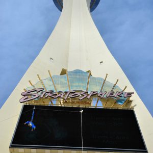 Man Suspended on Stratosphere Tower SkyJump Bungee in Las Vegas, Nevada - Encircle Photos