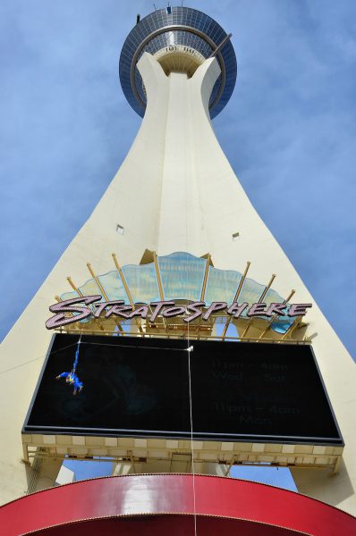 Man Suspended on Stratosphere Tower SkyJump Bungee in Las Vegas, Nevada - Encircle Photos
