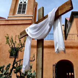 San Felipe de Neri Church with Shroud on Cross in Albuquerque Old Town, New Mexico - Encircle Photos