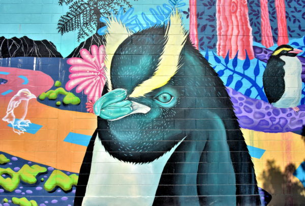Fiordland Crested Penguins Mural by Byers in Napier, New Zealand - Encircle Photos