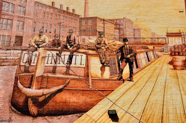 Canal at Vine Street Circa 1900 Mural by Blankenship from ArtWorks in Cincinnati, Ohio - Encircle Photos