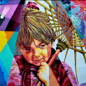 Young Girl with Umbrella Mural by Higher Level Art in Cincinnati, Ohio - Encircle Photos