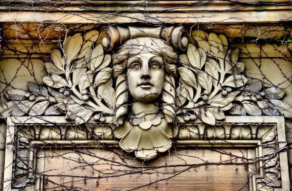 Foliated Female Face Relief at Board of Education Admin Building in Cleveland, Ohio - Encircle Photos