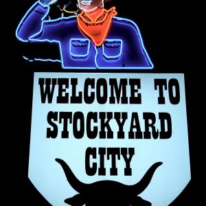 Stockyards’ Welcome Neon Sign at Night in Oklahoma City, Oklahoma - Encircle Photos