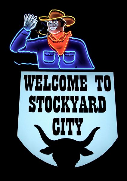 Stockyards’ Welcome Neon Sign at Night in Oklahoma City, Oklahoma - Encircle Photos