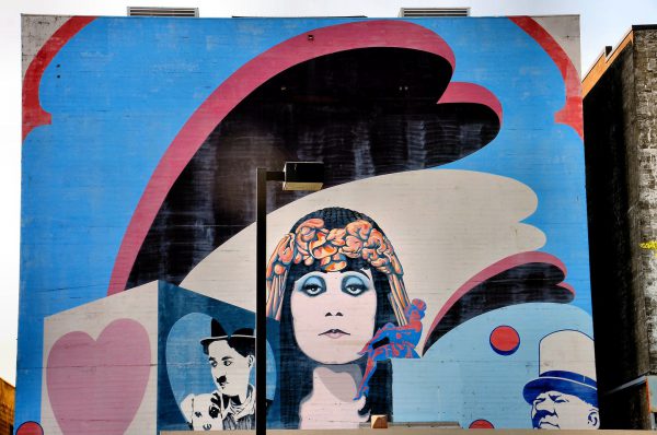 Chaplin, W.C. Fields and Theda Bara Mural on Elsinore Theater Wall in Salem, Oregon - Encircle Photos