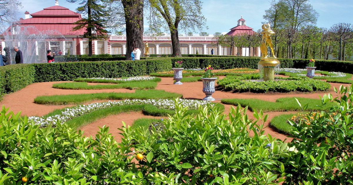 Monplaisir Palace and Gardens at Peterhof Palace near Saint Petersburg