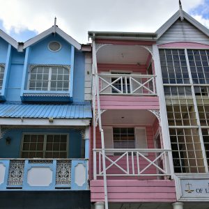Pastel Painted Buildings on Bourbon Street in Castries, Saint Lucia - Encircle Photos