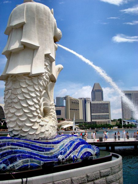 Water Spouting from Merlion Statue in Merlion Park, Singapore - Encircle Photos