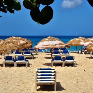 Empty Loungers at Mullet Bay Beach in Cupecoy, Sint Maarten - Encircle Photos