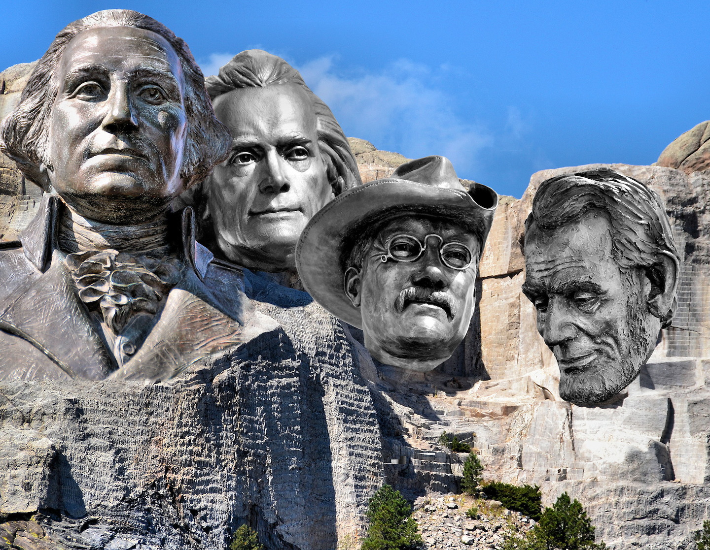 Mount Rushmore in Black Hills, South Dakota Composite of Five Photos