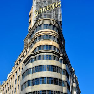 Schweppes Sign on Edificio Carrión Building in Madrid, Spain - Encircle Photos