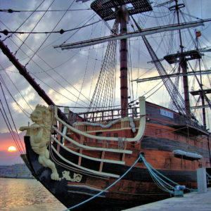 Spanish Galleon at Sunset at Port in Málaga, Spain - Encircle Photos