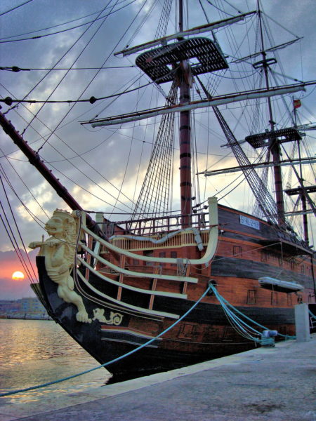 Spanish Galleon at Sunset at Port in Málaga, Spain - Encircle Photos