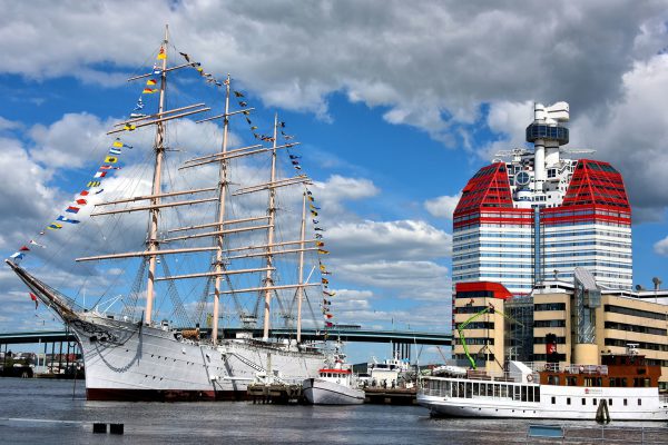 Lipstick Building and Barken Viking Ship in Gothenburg, Sweden - Encircle Photos