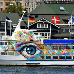Giant Eye Mural on Side of Ship in Helsingborg, Sweden - Encircle Photos