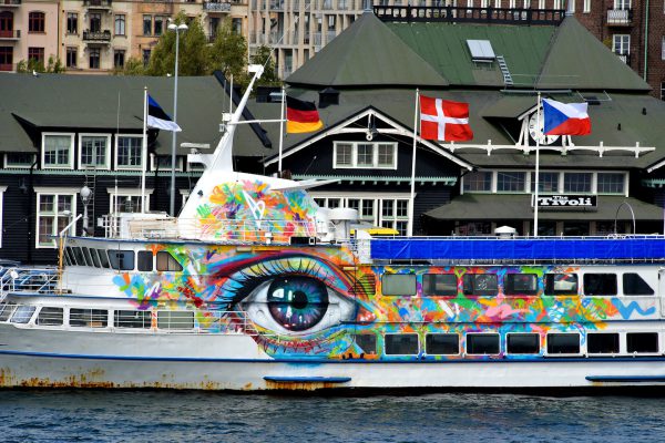 Giant Eye Mural on Side of Ship in Helsingborg, Sweden - Encircle Photos