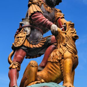 Simsonbrunnen Statue on Kramgasse in Bern, Switzerland - Encircle Photos