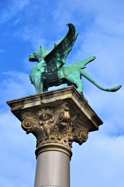 Rumine Palace Winged Lion Statue in Lausanne, Switzerland - Encircle Photos