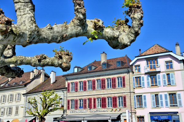 Restaurants along Rue de Rive in Nyon, Switzerland - Encircle Photos