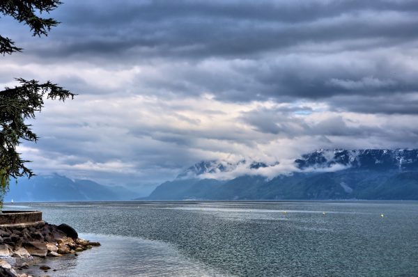 Lake Geneva and Cloudy Chablais Alps in Ouchy, Switzerland - Encircle Photos