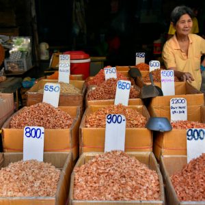 Woman Selling Shrimp in Chinatown in Bangkok, Thailand - Encircle Photos