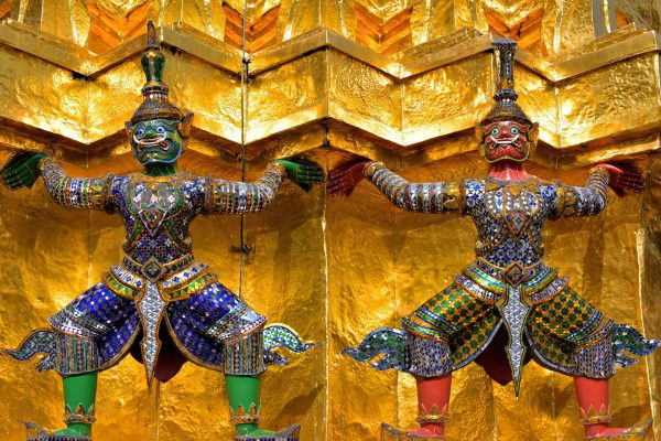 Close Up of Two Yakshas at Grand Palace in Bangkok, Thailand - Encircle Photos