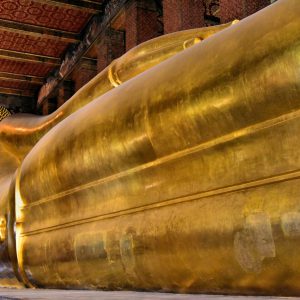 Horizontal View of Reclining Buddha at Wat Pho in Bangkok, Thailand - Encircle Photos