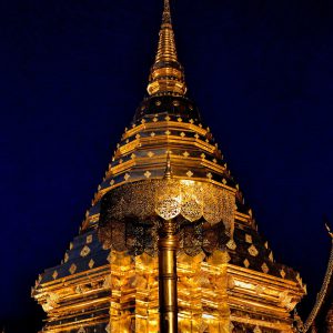 Golden Chedi at Nighttime at Wat Doi Suthep in Chiang Mai, Thailand - Encircle Photos