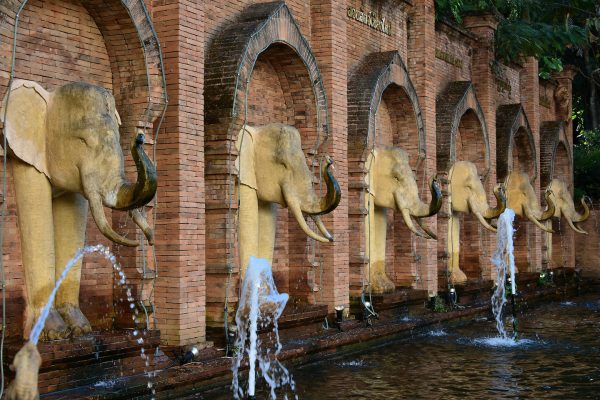 Elephant Fountain at Entrance of Chiang Mai Zoo, Thailand - Encircle Photos